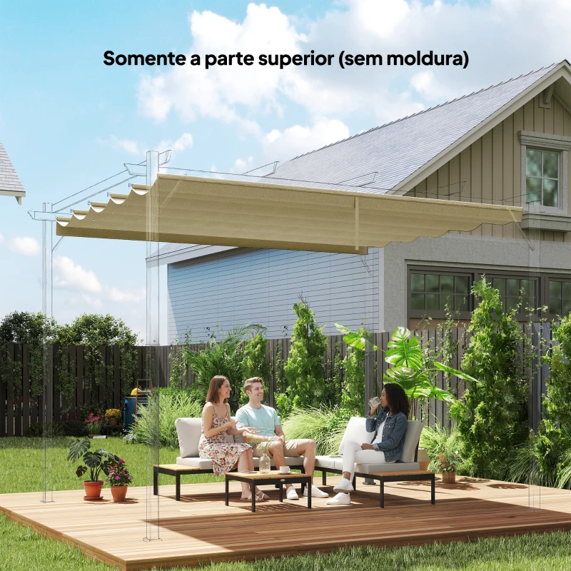 Outsunny Teto de Pérgola 3,5x2,6 m Teto de Substituição Retrátil para Estrutura de Pérgola de 4x3 m Tcom 10 Orifícios de Drenagem Bege