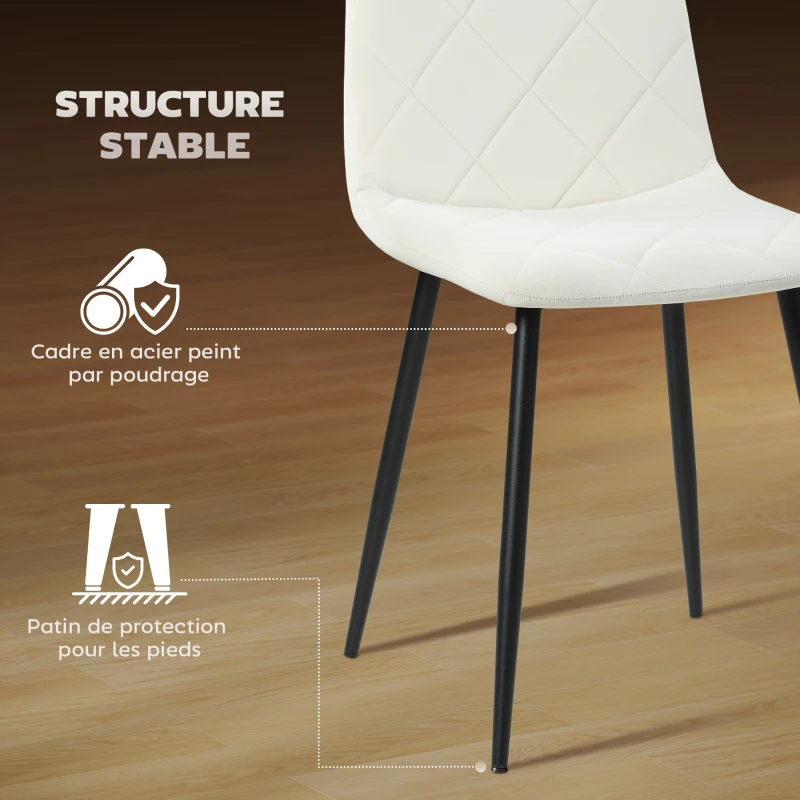 HOMCOM Lot de 4 chaises de salle à manger rembourrées avec dossier haut, pieds en acier et tissu effet velours, crème
