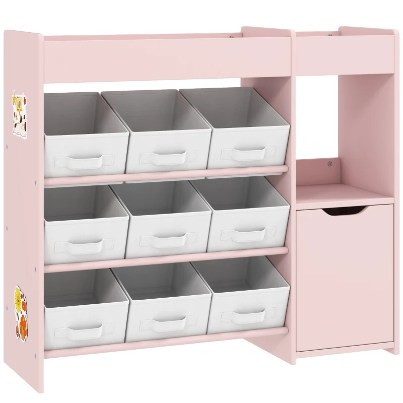 AIYAPLAY Meuble rangement enfant étagère de rangement pour jouets enfants avec 9 tiroirs en tissu et placard, rose