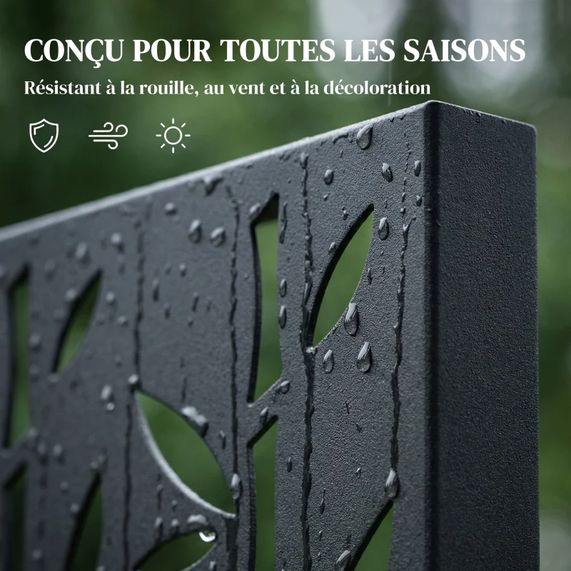 Outsunny Panneau Brise Vue décoratif Extérieur Claustra Décoratif Jardin 3 Panneaux à motif Bambou métal 92x40x192cm Noir