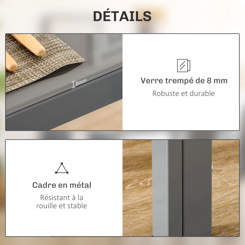 HOMCOM Ensemble table à manger avec 4 chaises, table de cuisine avec chaises en cuir synthétique, 120 x 70 x 75 cm, gris