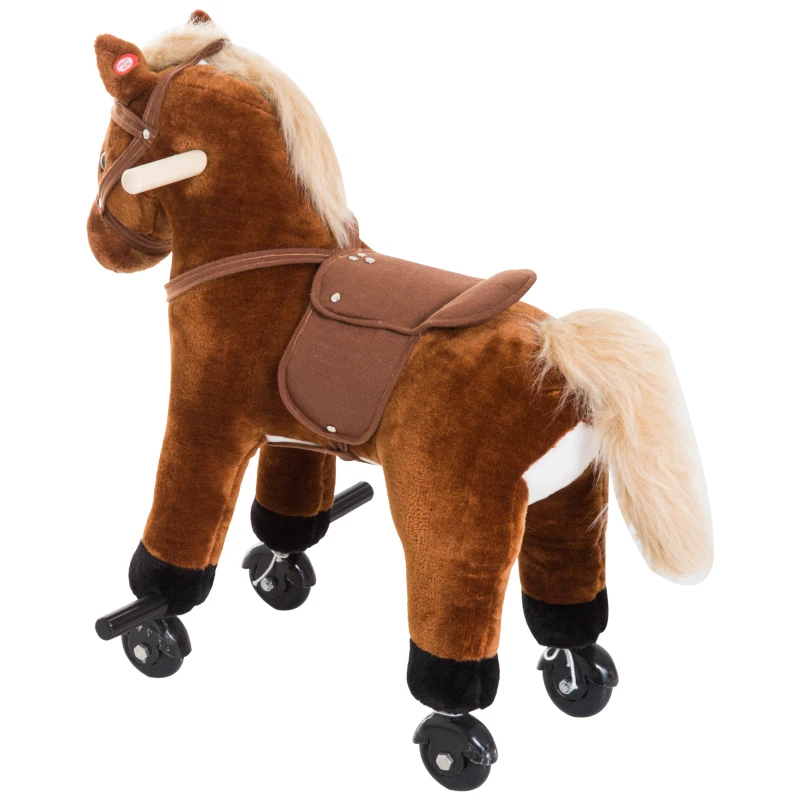 HOMCOM Caballito Infantil +2 Años Caballo con Ruedas Sonidos de Relincho Palos Pedales 55x23x60 cm Marrón