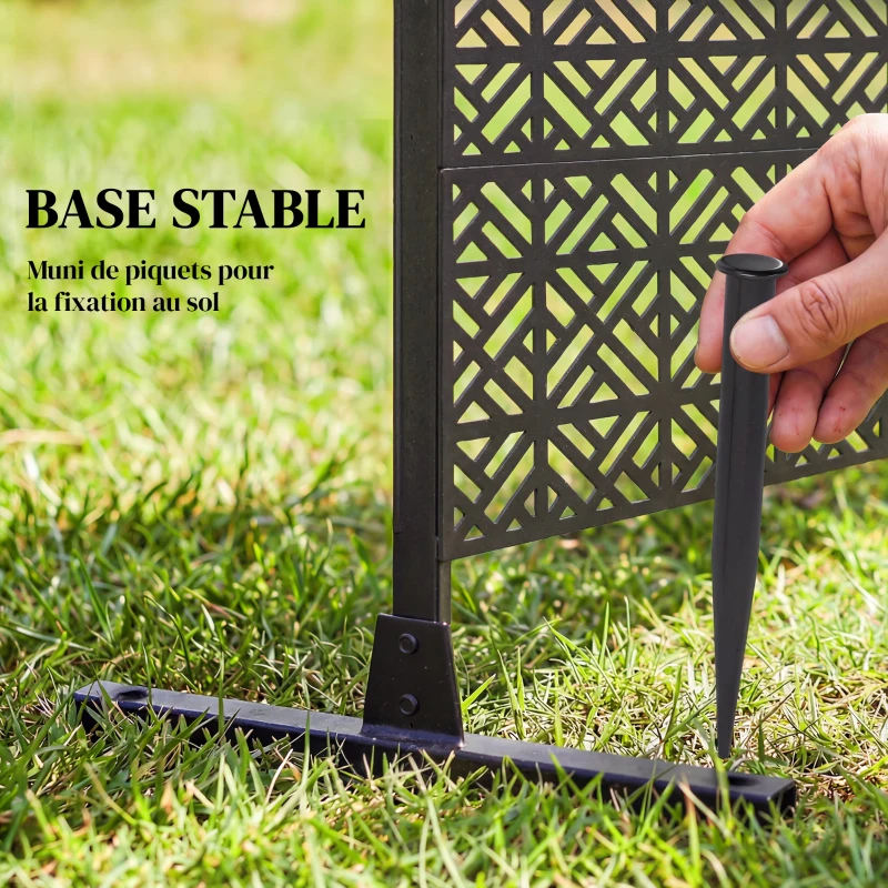 Outsunny Panneau Brise Vue décoratif Extérieur Claustra Décoratif Jardin 3 Panneaux à motif géométrique métal 92x40x192cm Noir