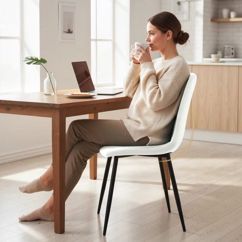 HOMCOM Lot de 4 chaises de salle à manger rembourrées avec dossier haut, pieds en acier et tissu effet velours, crème