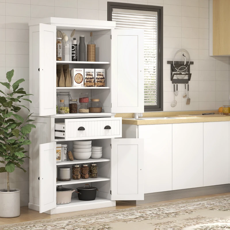 HOMCOM Armoire de cuisine buffet cuisine multi-rangements étagères réglables 4 portes et grand tiroir 76 x 40 x 183 cm blanc