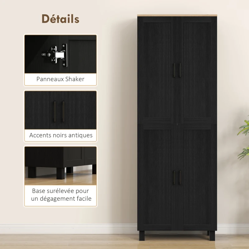 HOMCOM Armoire de cuisine hauteur 170 cm buffet haut avec 4 portes et étagères ajustable, design moderne, noir