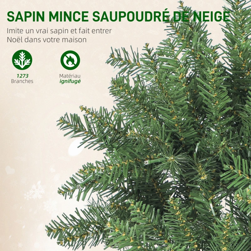 HOMCOM Sapin de Noël artificiel 210 cm, arbre de Noël fin avec 350 lumières, 1273 pointes, support en métal pliable, vert