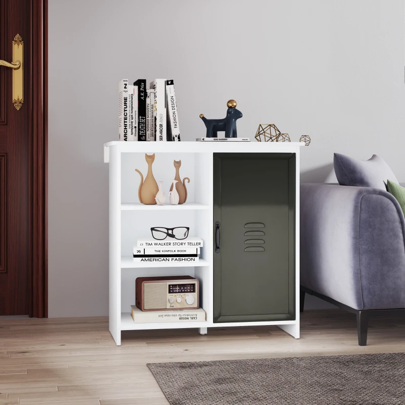 HOMCOM Buffet - Meuble de Rangement sur pied 3 niches Placard - en Bois et Porte métal Gris