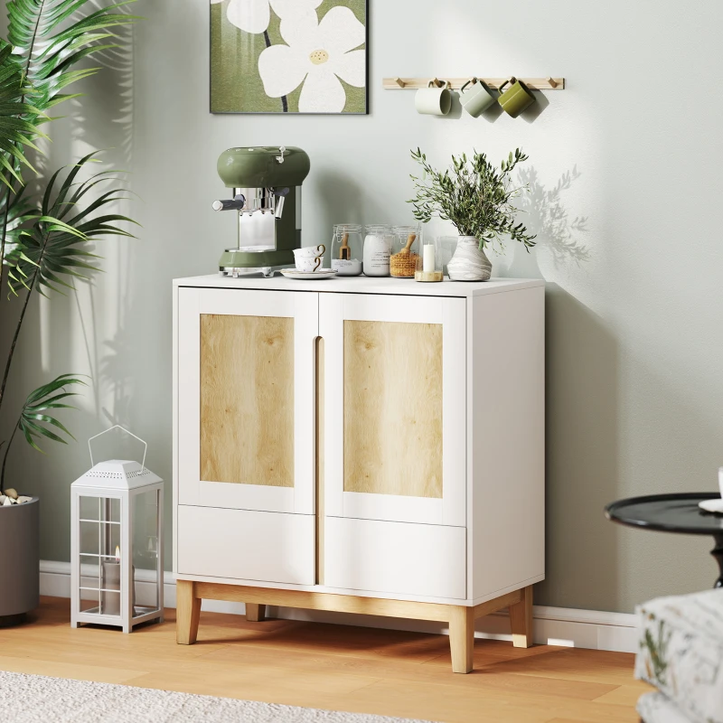 HOMCOM Buffet, meuble de rangement avec 2 portes, 2 tiroirs et étagère réglable, 80 x 40 x 86 cm, blanc et chêne