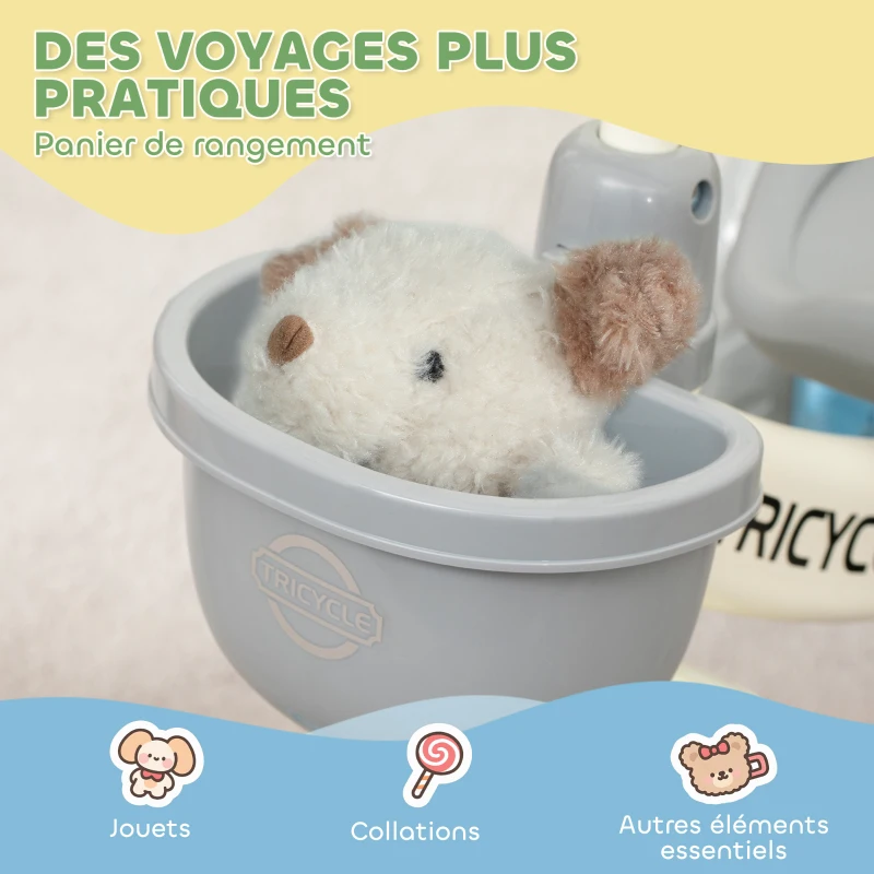 AIYAPLAY Tricycle enfant évolutif, tricycle pour enfants de 2 à 5 ans avec panier avant et roues EVA, 72 x 52 x 61 cm, bleu