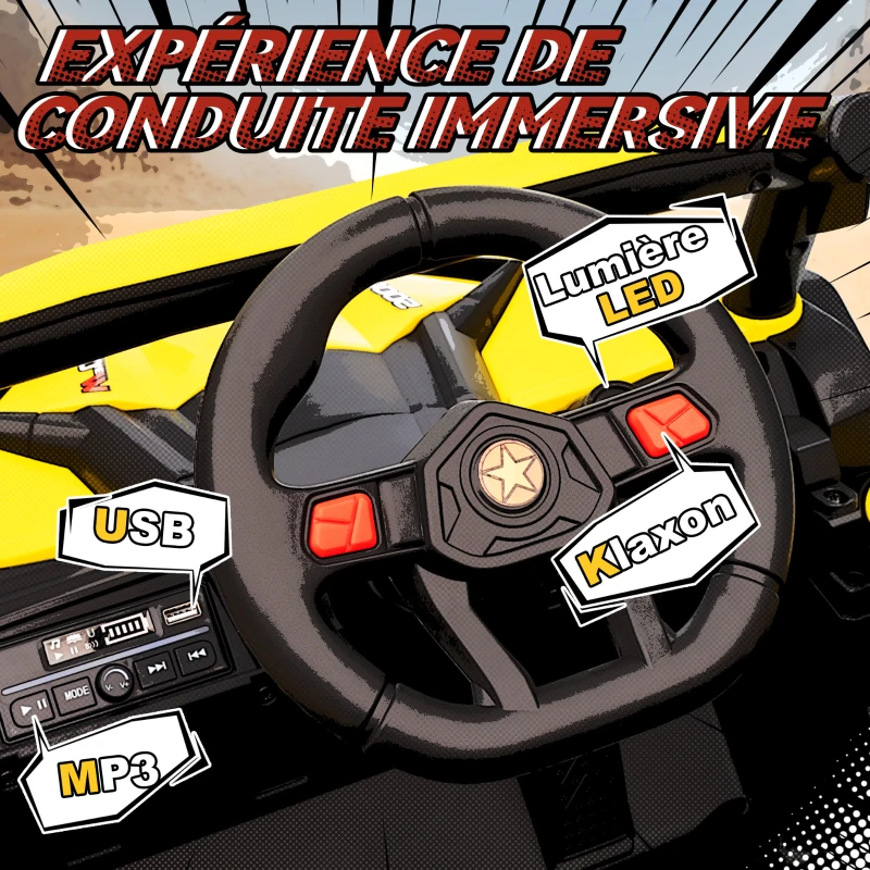 AIYAPLAY Voiture électrique enfants UTV 12 V, buggy électrique enfants avec télécommande, 96 x 61 x 56 cm, jaune(m-7)