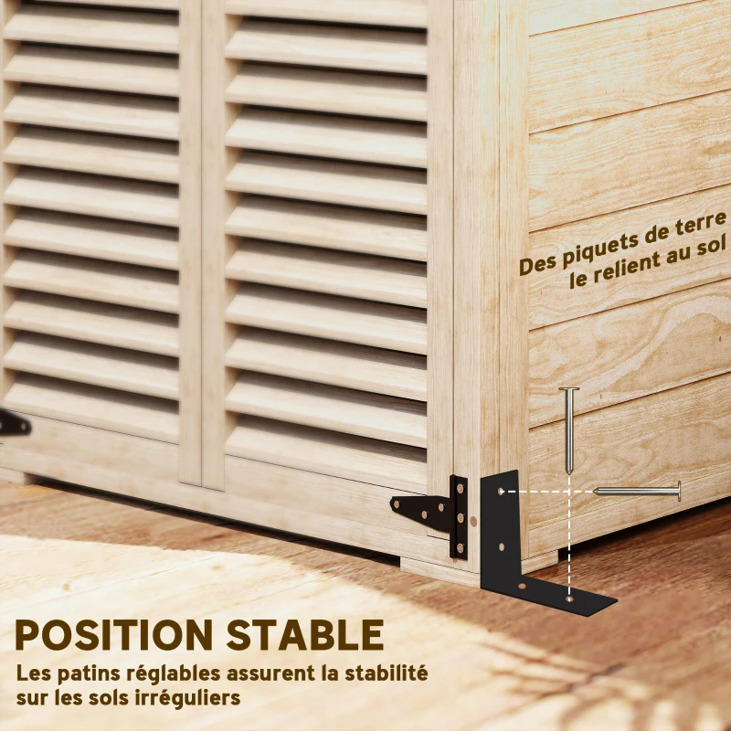 Outsunny Armoire de jardin remise pour outils en bois 2 étagères toit bitumé portes persiennes verrouillable 75 x 50 x 118(m-6)
