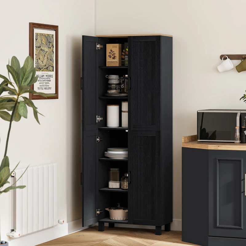 HOMCOM Armoire de cuisine hauteur 170 cm buffet haut avec 4 portes et étagères ajustable, design moderne, noir
