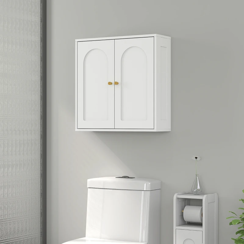 HOMCOM Armoire murale, meuble haut salle de bain moderne avec placard à double porte et poignées dorées, 60x20x60cm, blanc