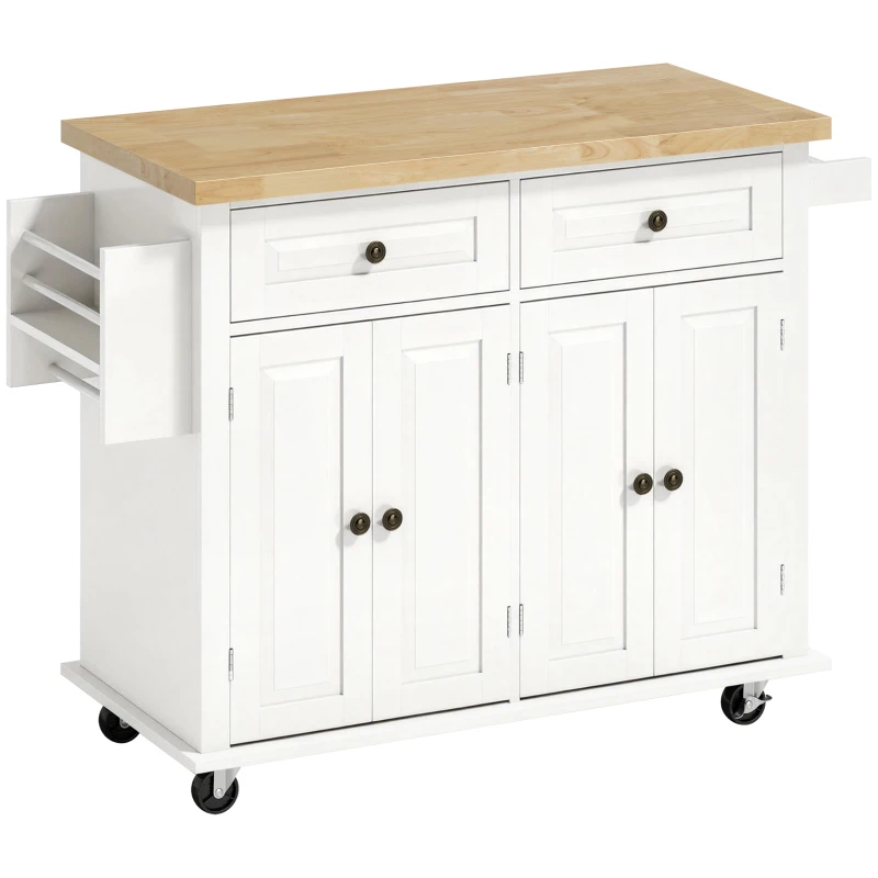 HOMCOM Desserte ilôt de cuisine multi rangements 2 tiroirs 2 placard 2 portes avec étagère range-bouteille porte-torchons et étagère réglable MDF blanc hévéa