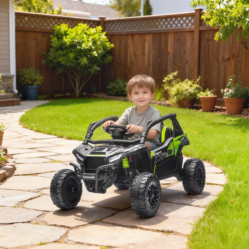 AIYAPLAY Voiture électrique enfant UTV KAWASAKI TERYX KRX 1000 12 V à 2 moteurs 25 W télécommande 2,4 Ghz 100 x 64 x 56 cm noir