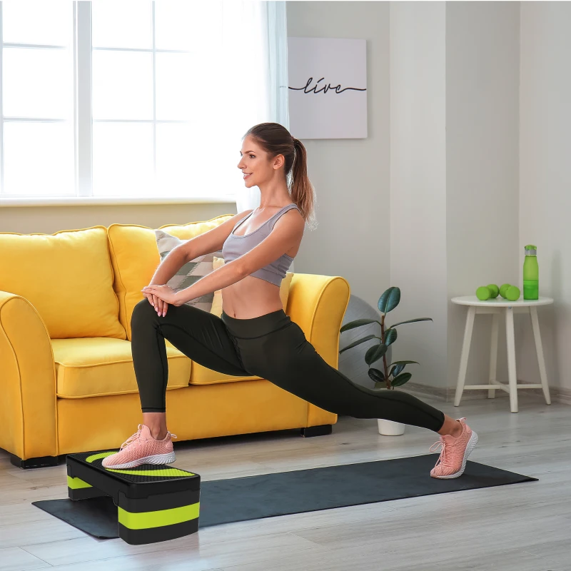 HOMCOM Stepper fitness aérobic hauteur réglable surface antidérapante 80 x 31 x 20 cm noir vert