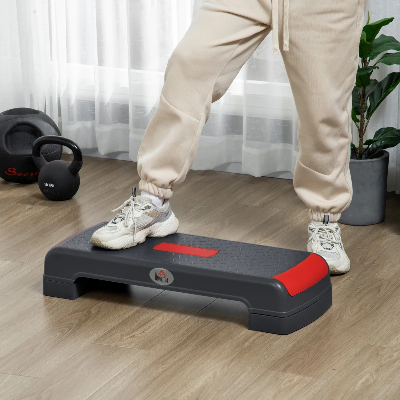 HOMCOM Stepper aérobic fitness hauteur réglable 3 niveaux surface antidérapante 78 x 28 x 20 cm gris et rouge