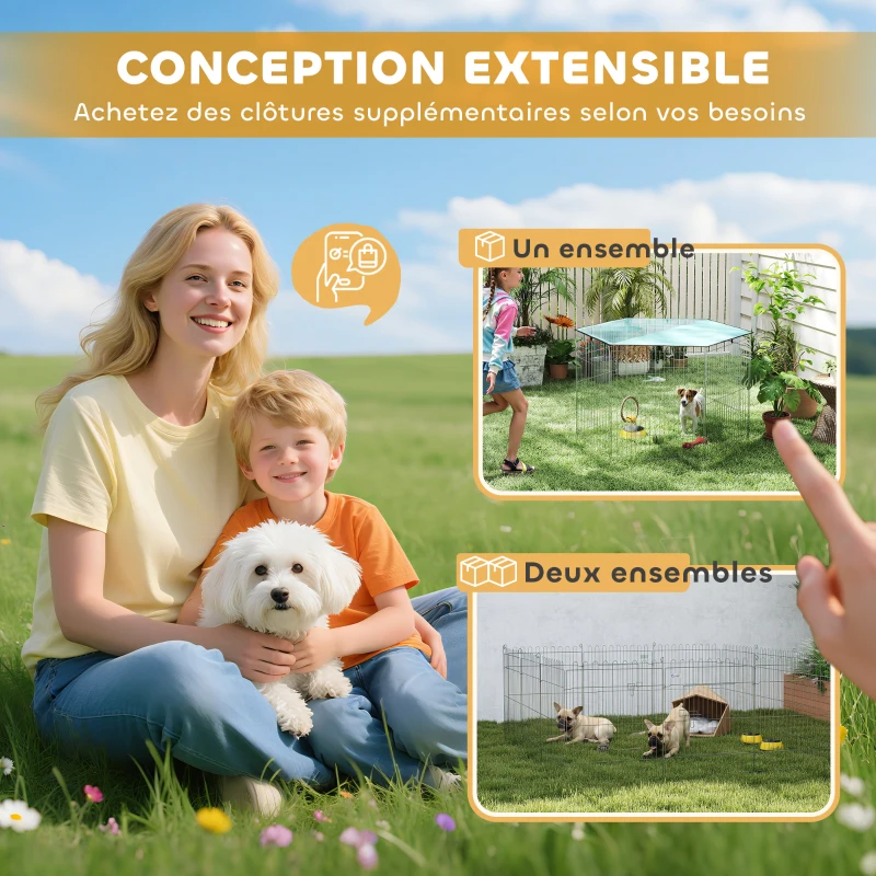 PawHut Parque para Cães Cercado para Cães 6 Painéis com Teto Modular e Dobrável Cercado Portátil 120x120x76 cm com Porta Prata Verde