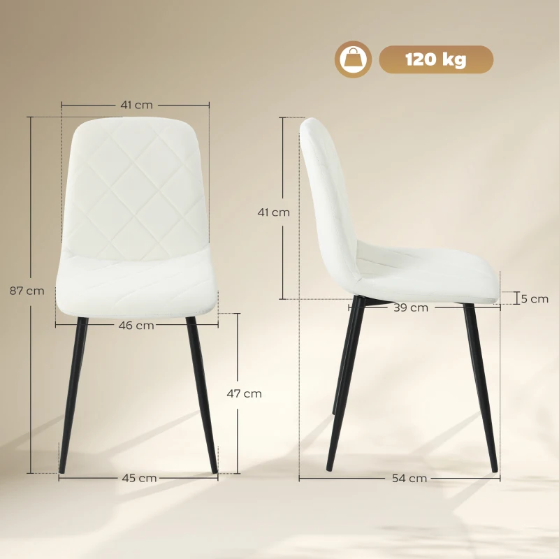 HOMCOM Lot de 4 chaises de salle à manger rembourrées avec dossier haut, pieds en acier et tissu effet velours, crème