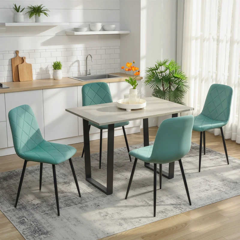 HOMCOM Lot de 4 chaises de salle à manger rembourrées avec dossier haut, pieds en acier et tissu effet velours, vert