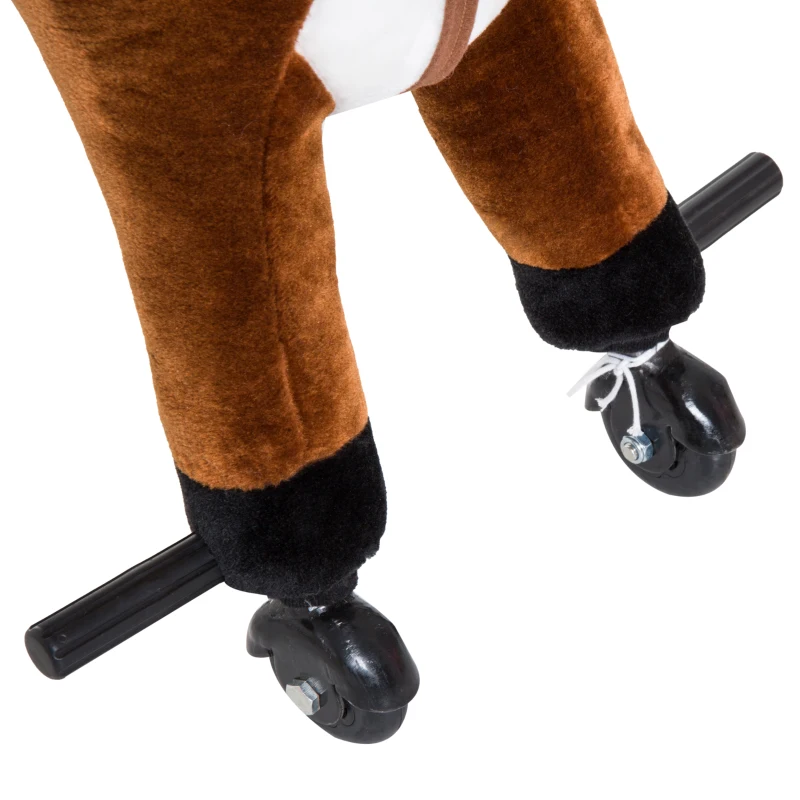 HOMCOM Caballito Infantil +2 Años Caballo con Ruedas Sonidos de Relincho Palos Pedales 55x23x60 cm Marrón