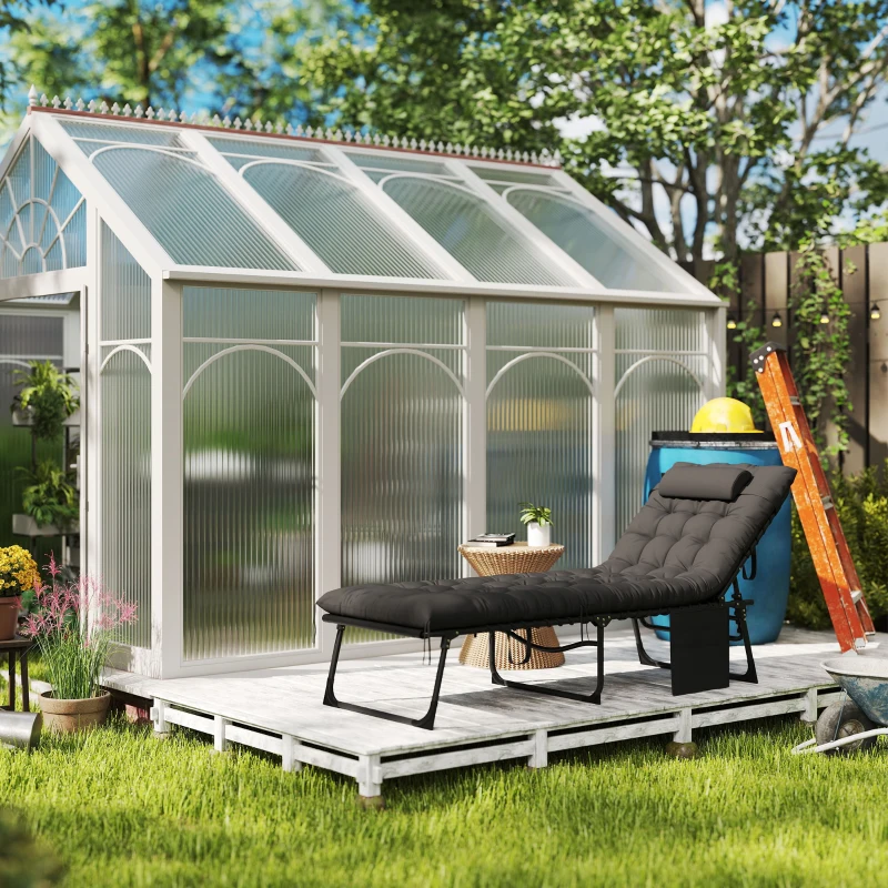 Outsunny Lettino Prendisole Pieghevole con Cuscino, Poggiatesta e Tasca Laterale, 58x189x32.5 cm, Nero