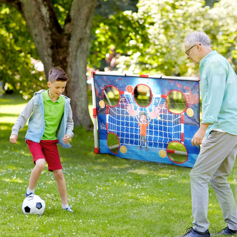 HOMCOM Cage de handball enfant exterieur but 5 zones cibles ballon de handball gonflable pompe 162 x 60 x 106 cm blanc
