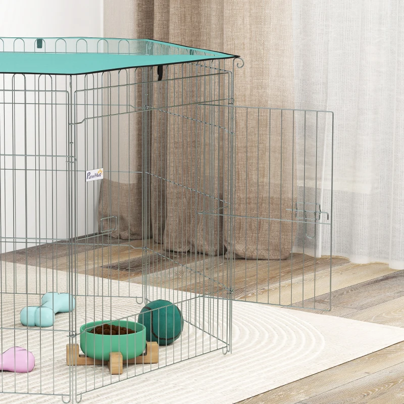 PawHut Recinto per cani pieghevole con 6 pannelli e tetto, 76 cm, Argento e Verde