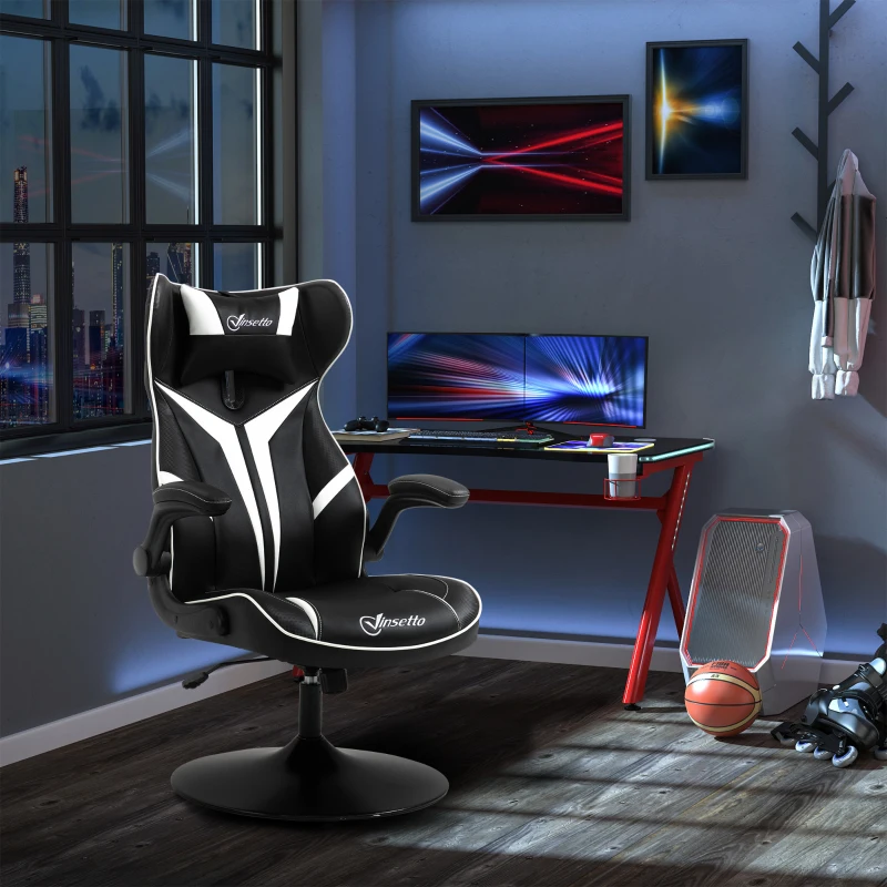 Vinsetto Fauteuil gamer chaise de jeu gaming pivotante ergonomique hauteur réglable accoudoirs revelables coussin têtière inclus