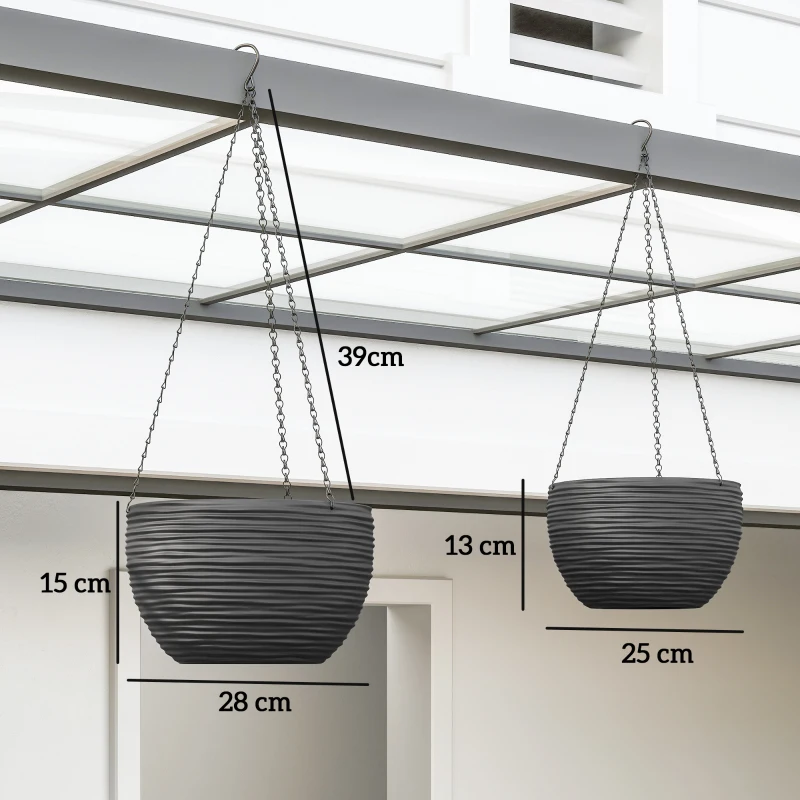 Outsunny Set 4 vasi sospesi autoirriganti con catene da interno ed esterno, Nero