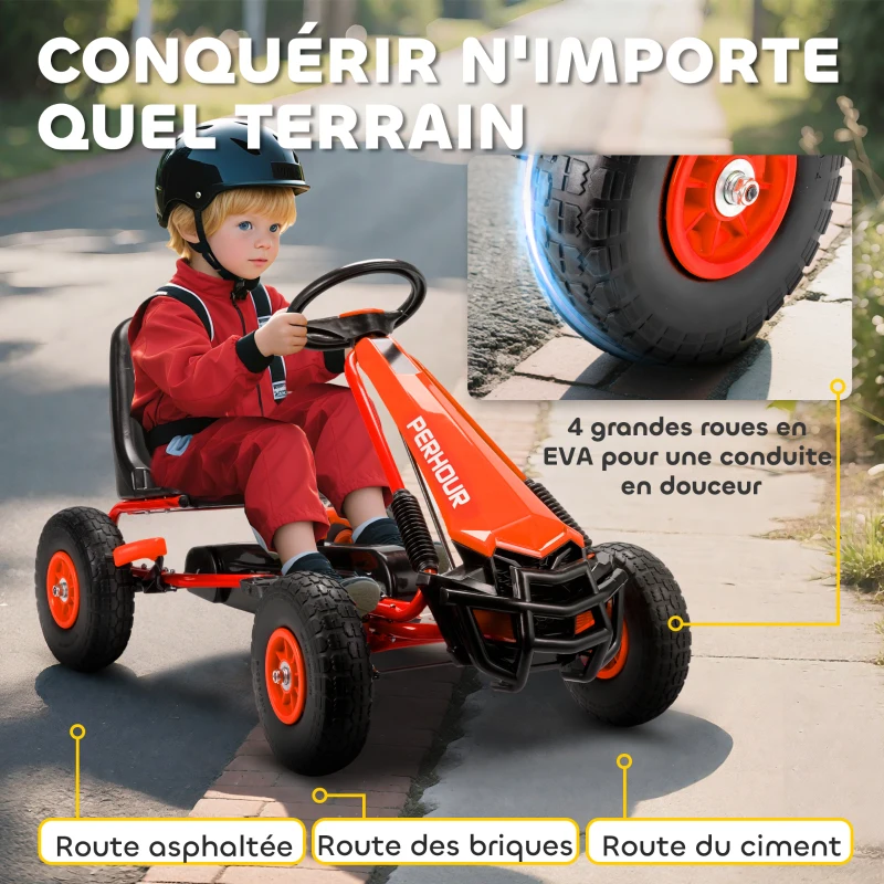 AIYAPLAY Kart à pédales Go-Kart pour enfants siège réglable pneus EVA embrayage manuel et frein 110 x 61 x 62 cm rouge