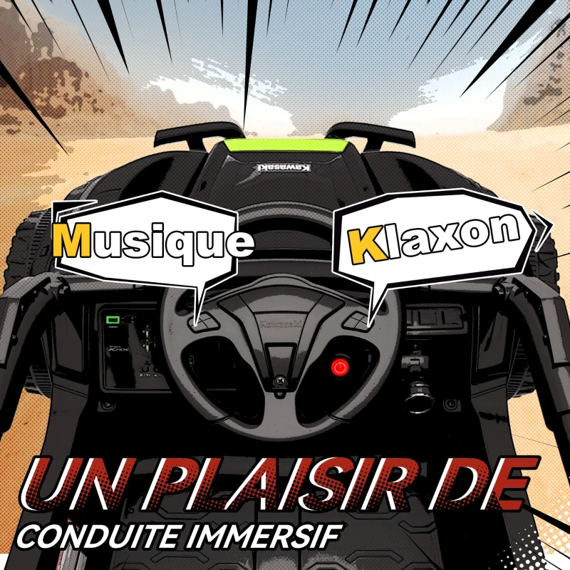 AIYAPLAY Voiture électrique enfant UTV KAWASAKI TERYX KRX 1000 12 V à 2 moteurs 25 W télécommande 2,4 Ghz 100 x 64 x 56 cm noir