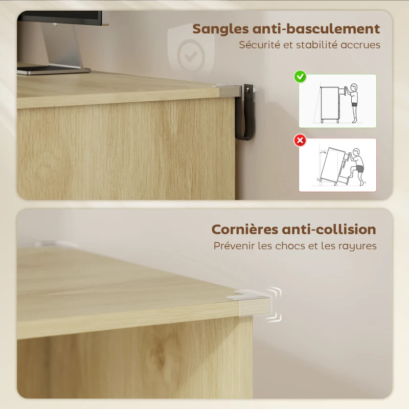 HOMCOM Bureau d'ordinateur avec bibliothèque 4 compartiments et tiroir verrouillable, 126 x 50 x 109 cm, chêne et blanc