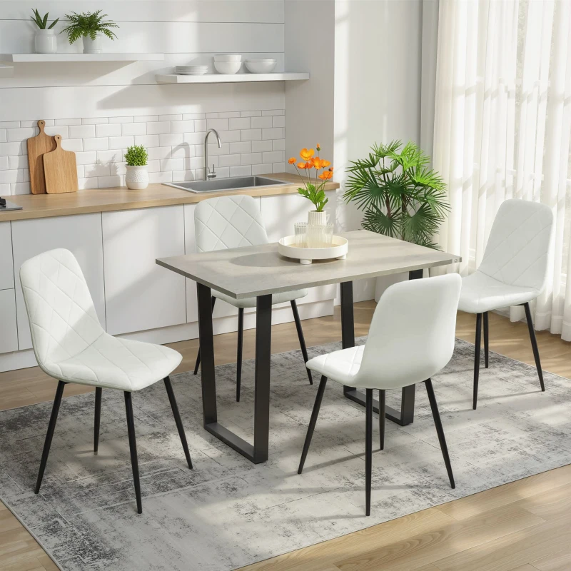 HOMCOM Lot de 4 chaises de salle à manger rembourrées avec dossier haut, pieds en acier et tissu effet velours, crème