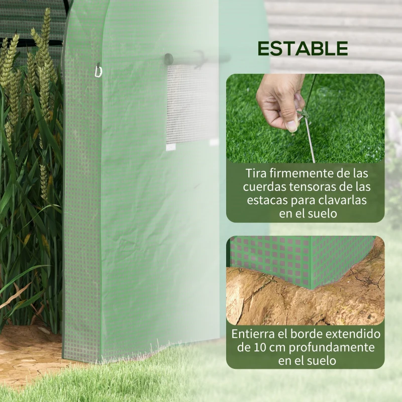 Outsunny Invernadero Resistente con 4 Ventanas 2 Puertas con Cremallera Anti-UV para Cultivo de Plantas 185x94x150 cm Verde