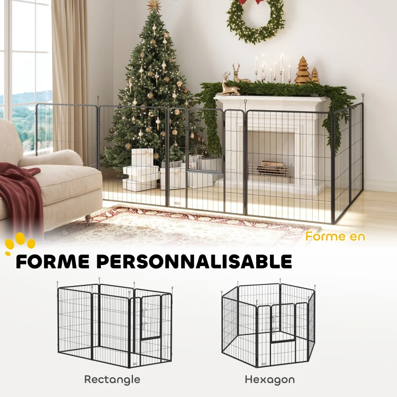 PawHut Parc pour chien, enclos chien 6 panneaux modulable et pliable, portable en acier avec porte 80 x 100 gris