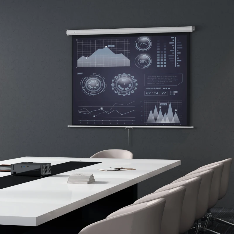 HOMCOM Écran de projection de 84 pouces, écran vidéoprojecteur, 4:3 4K HD, fixation mur ou plafond, 181l x 8P x 138H cm, blanc