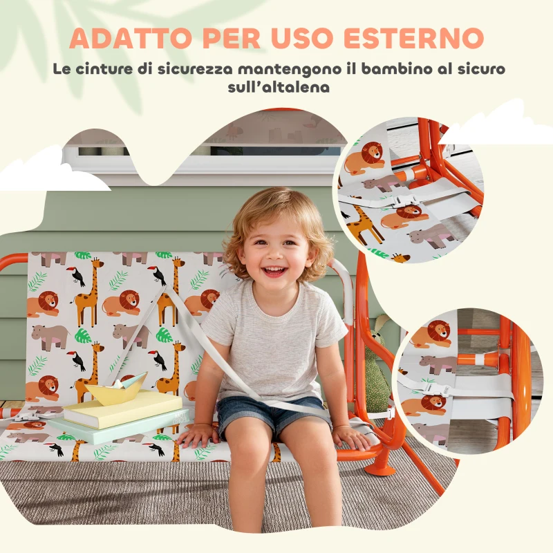 AIYAPLAY Dondolo per Bambini Altalena da Giardino 2 Posti 112x75x120cm Arancione