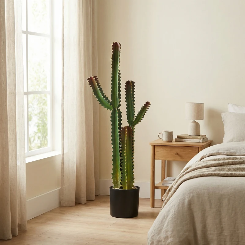 HOMCOM Plante artificielle intérieure 111 cm, arbre artificiel cactus en pot, pour maison, bureau, salon, chambre, vert