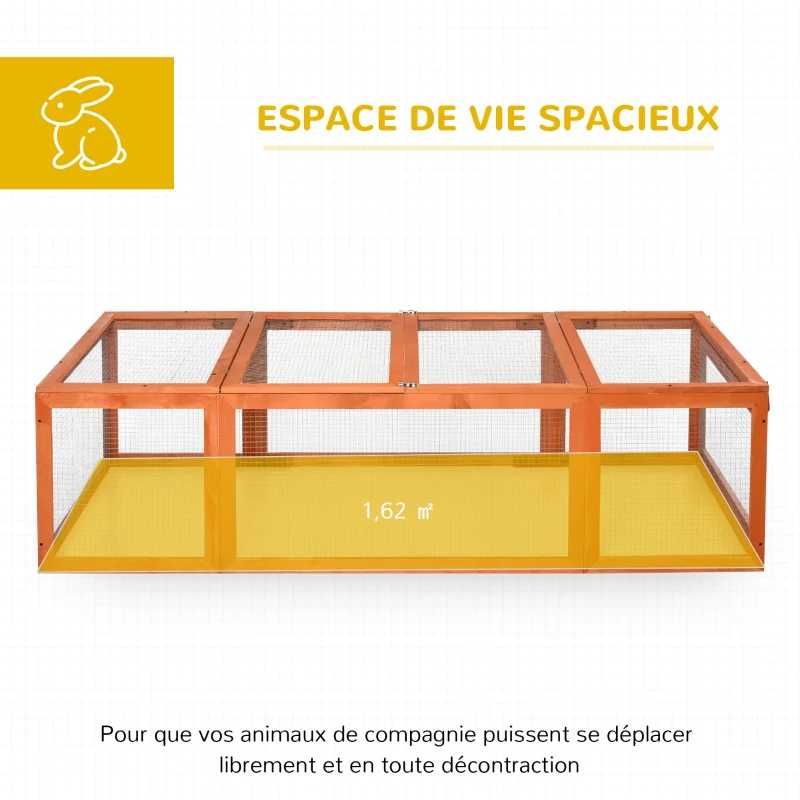 PawHut Clapier lapin extérieur cage cochon d'Inde toit ouvrable et portes verrouillables 180 x 90 x 48 cm jaune