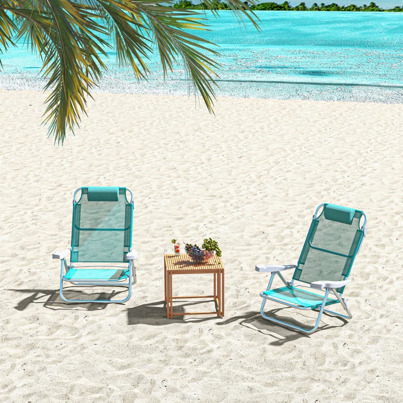 Outsunny Lot de 2 chaises de jardin pliantes chaise de pêche portable chaise de camping appui-tête dossier inclinable à 6 niveaux