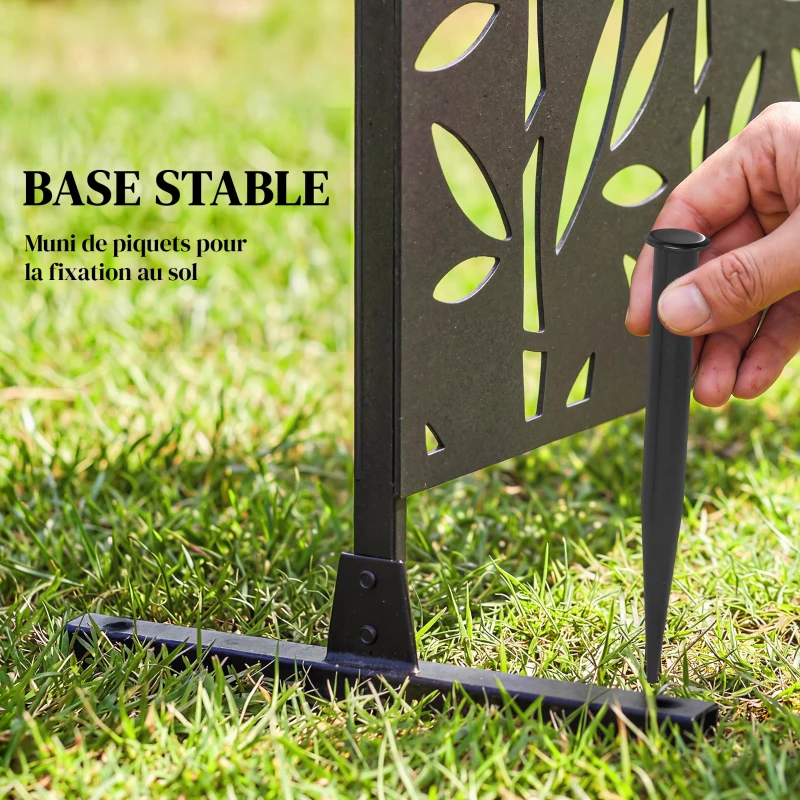 Outsunny Panneau Brise Vue décoratif Extérieur Claustra Décoratif Jardin 3 Panneaux à motif Bambou métal 92x40x192cm Noir