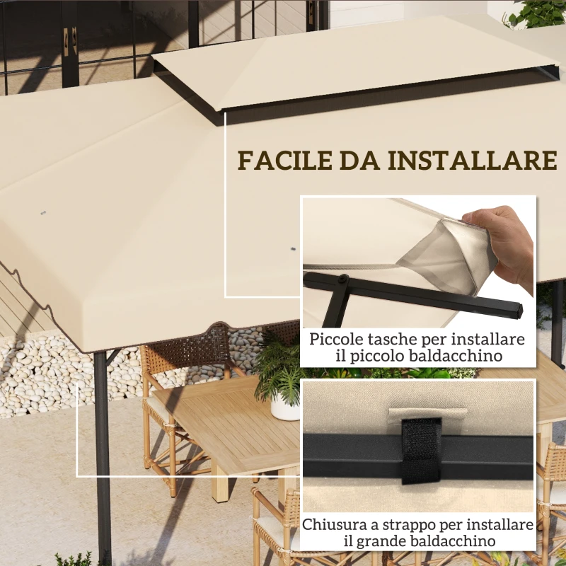 Outsunny Tetto per Gazebo 3x4 m a 2 Livelli con 8 Fori di Drenaggio in Poliestere Bianco Crema