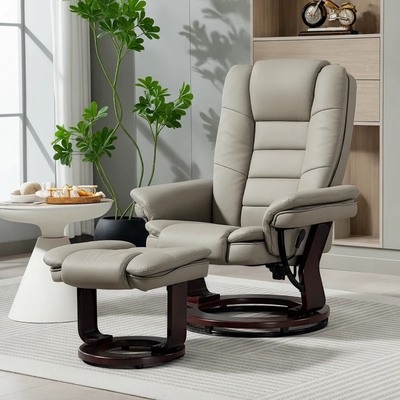 HOMCOM Fauteuil relax inclinable 135° grand confort pivotant 360° avec repose-pieds revêtement synthétique marron(m-10)