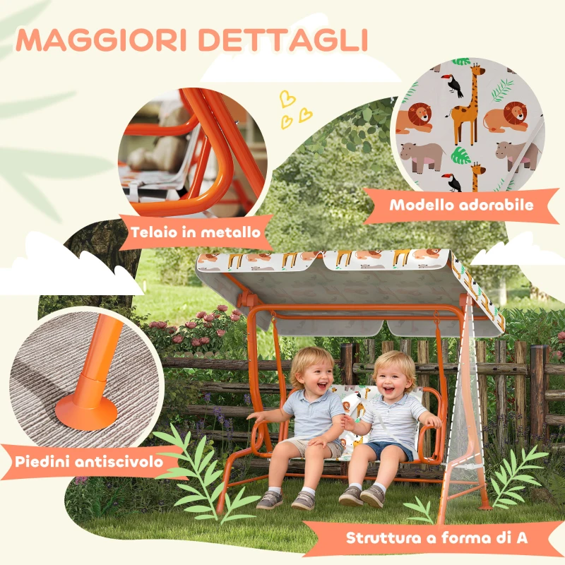 AIYAPLAY Dondolo per Bambini Altalena da Giardino 2 Posti 112x75x120cm Arancione