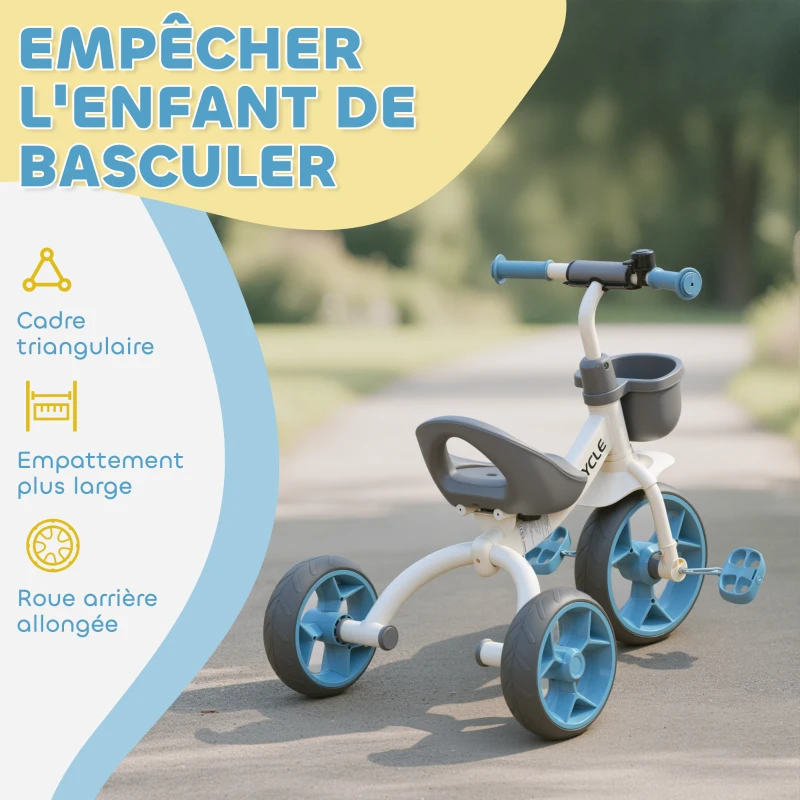 AIYAPLAY Tricycle enfant évolutif, tricycle pour enfants de 2 à 5 ans avec panier avant et roues EVA, 72 x 52 x 61 cm, bleu
