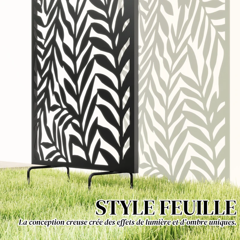 Outsunny Panneau Brise Vue décoratif Extérieur, Claustra Décoratif Jardin à motif découpé en feuilles, 130 x 65 cm, Noir