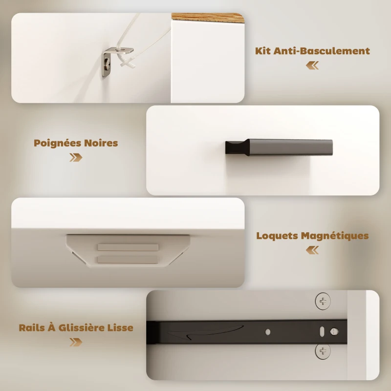 HOMCOM Buffet, meuble de rangement avec 2 portes, 2 tiroirs et étagère réglable, 68,6 x 35 x 90,3 cm, bois naturel et blanc(m-6)