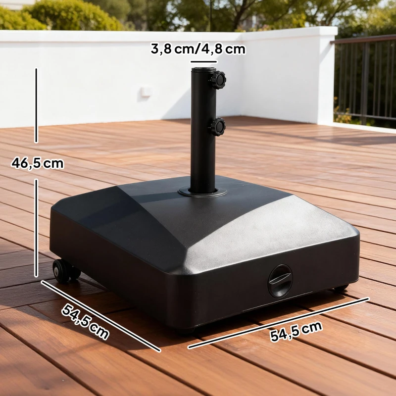 Outsunny Pied de parasol carré support parasol remplissage eau sable avec roues pour terrasse en PE 54,5 x 54,5 x 46,5 cm noir